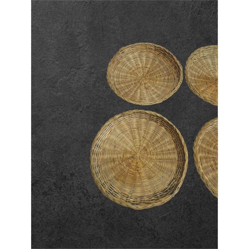 Vintage Wicker Paper Plate Holders Set of 4 Tan Woven Rattan Decor